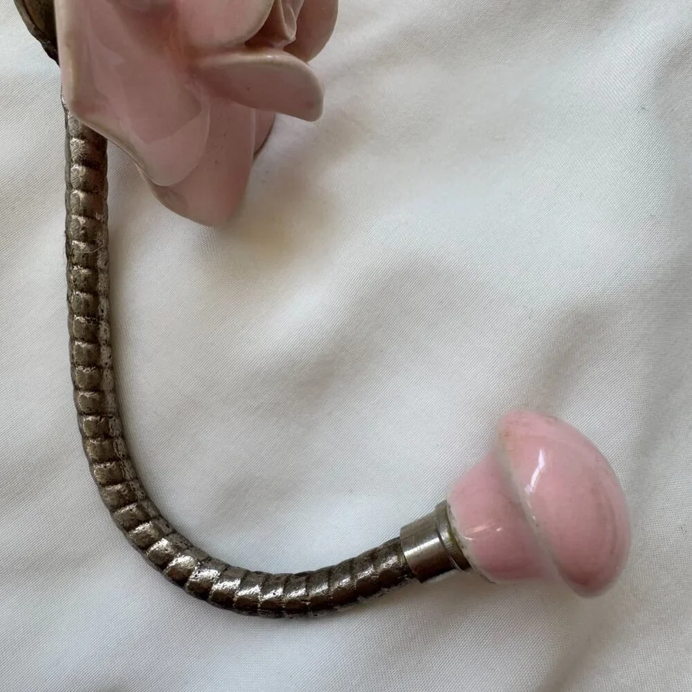 EUC, Anthropologie Floral Ceramic Wall Hook, Light Dusty Pink / Silver, One Size